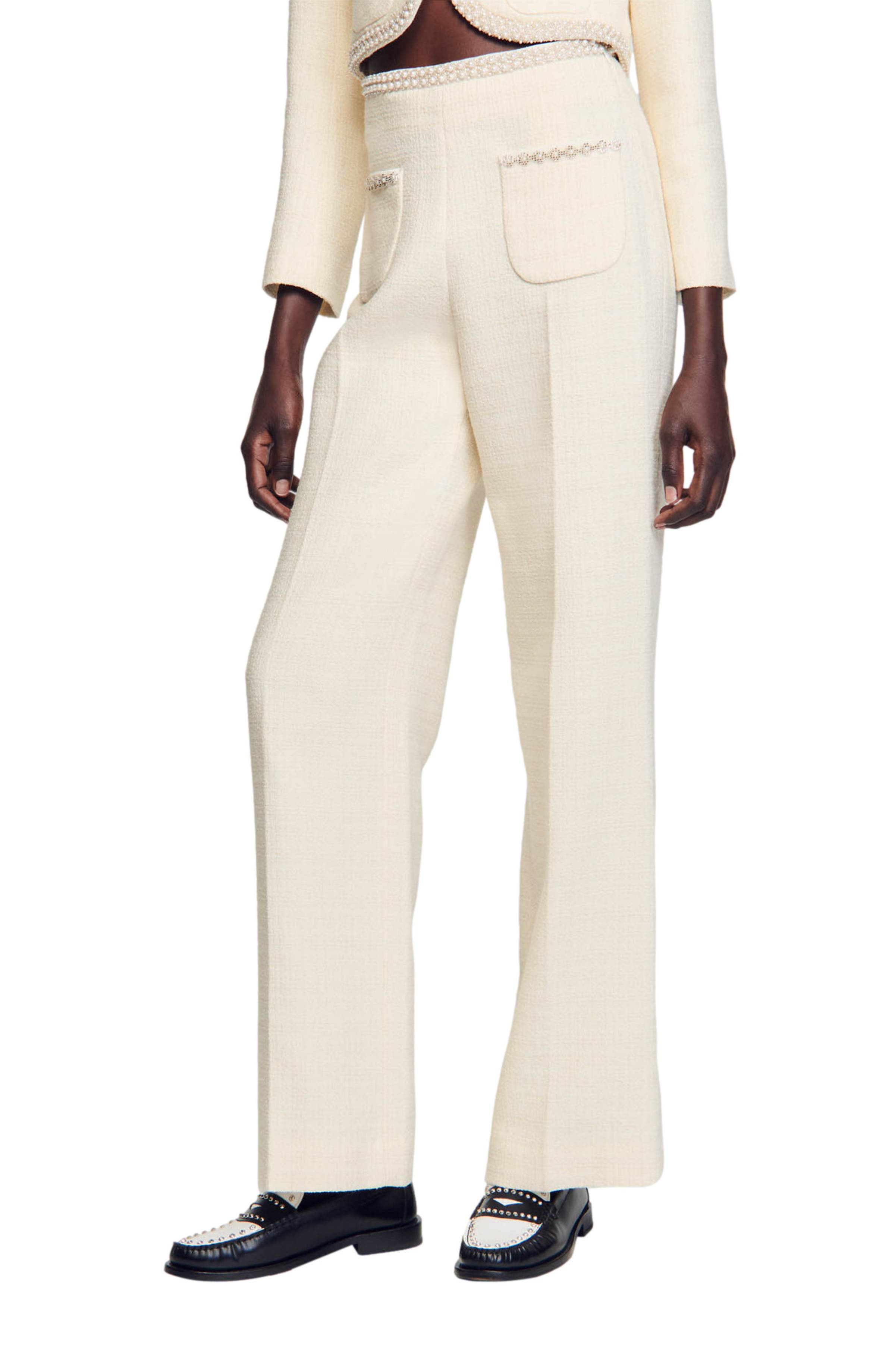 Vaye Embellished Wide Leg Tweed Pants - 1