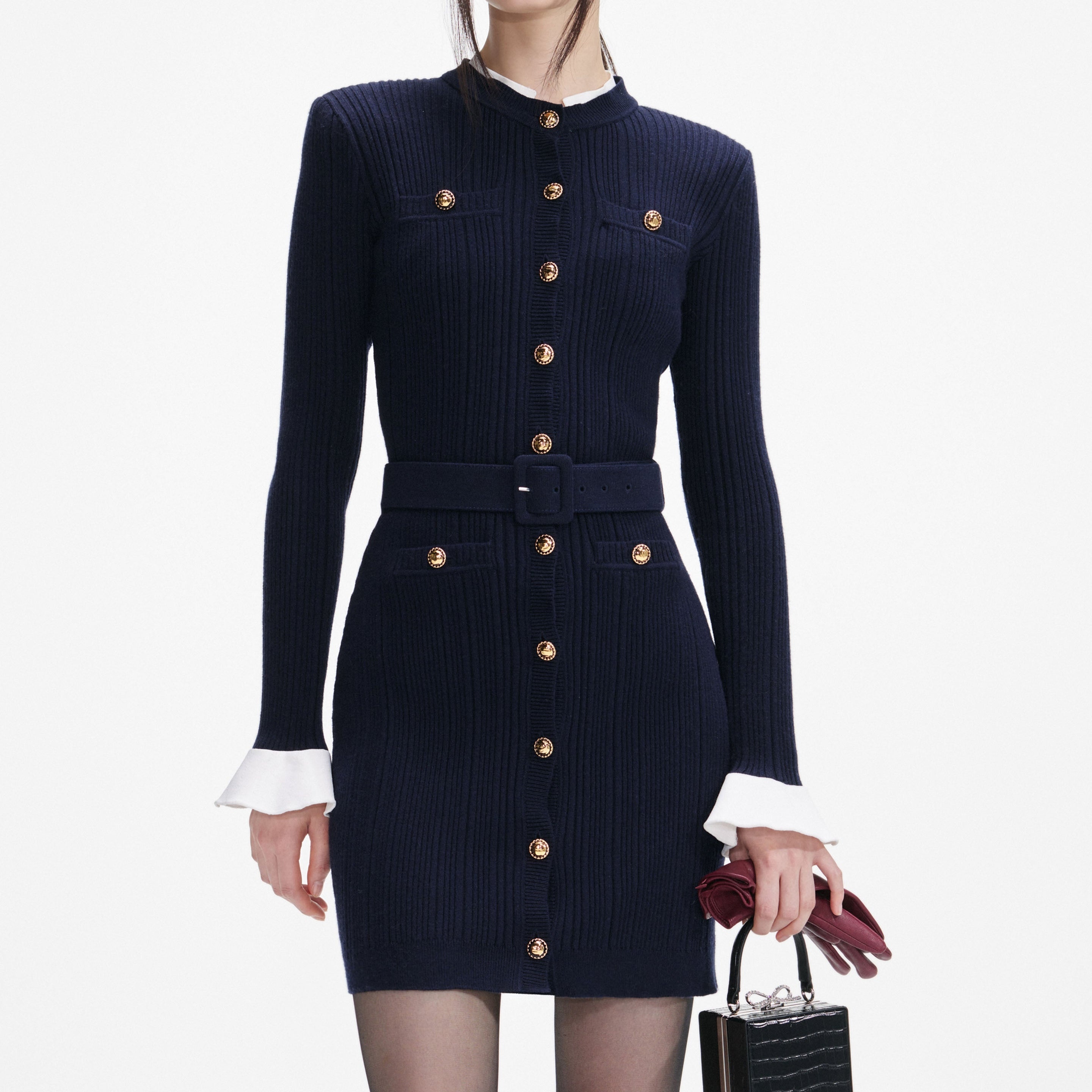 Navy Viscose Knit Mini Dress - 4