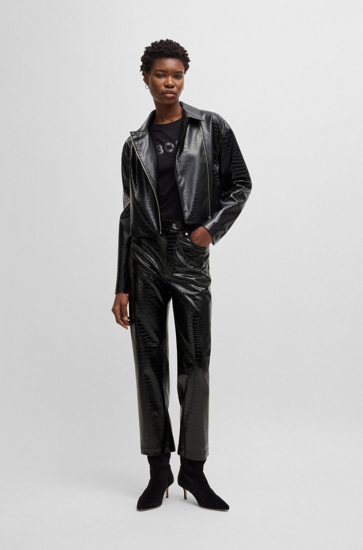 STRAIGHT-LEG TROUSERS IN CROCODILE-EMBOSSED FAUX LEATHER - 3