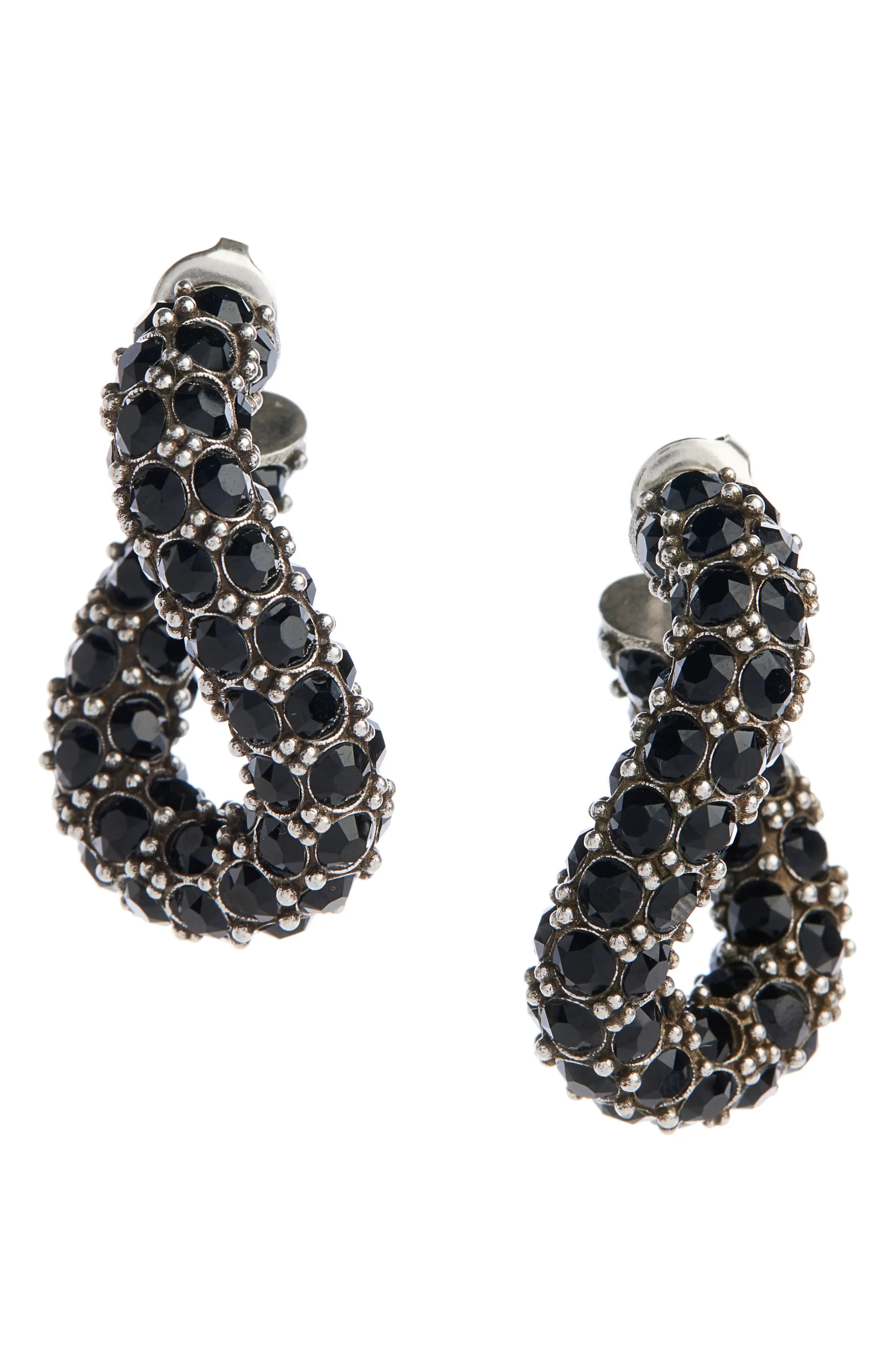 Funky Ring Crystal Hoop Earrings in Black/Silver - 1