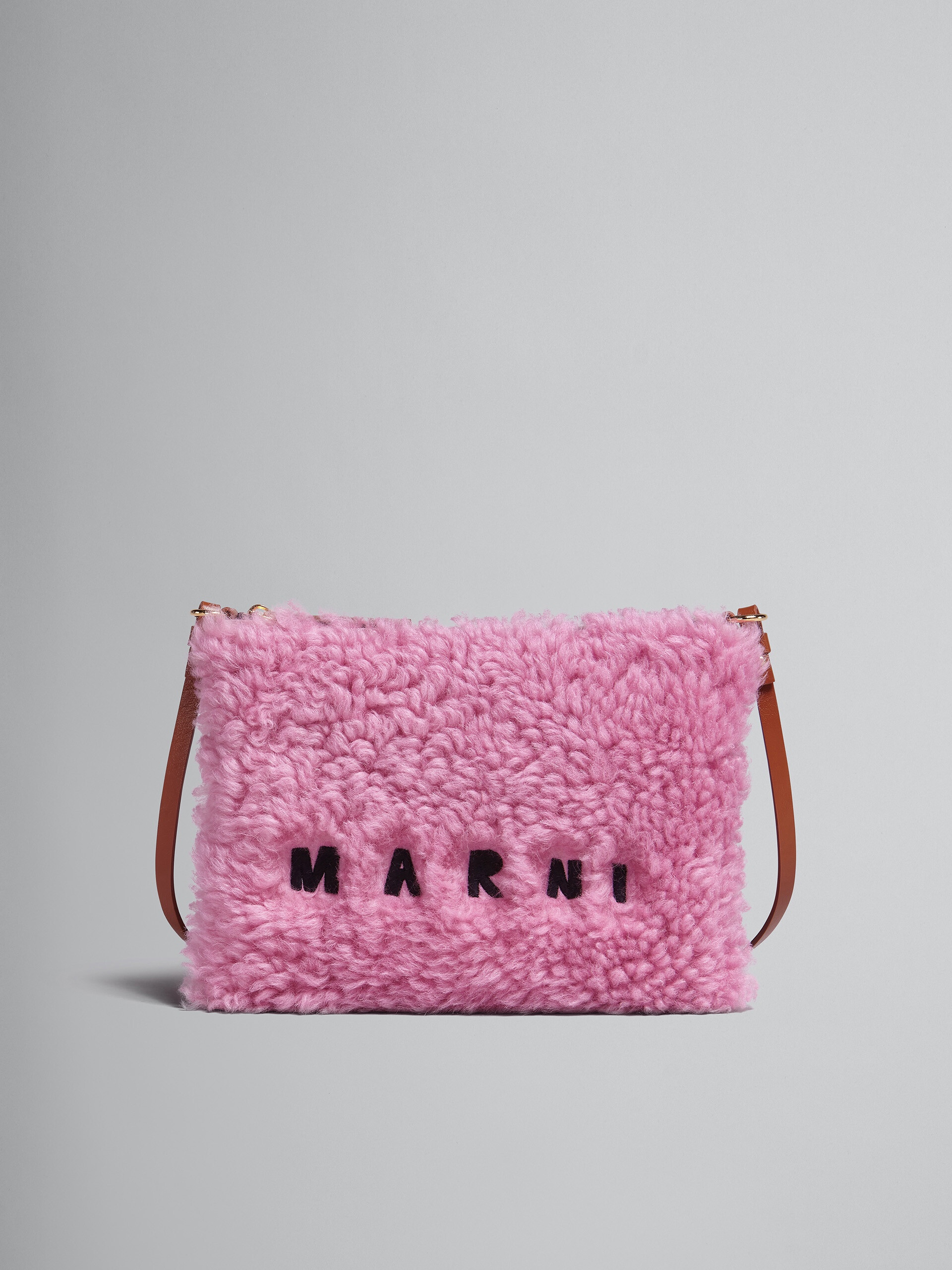 PINK SHEARLING AND LEATHER POUCH - 1