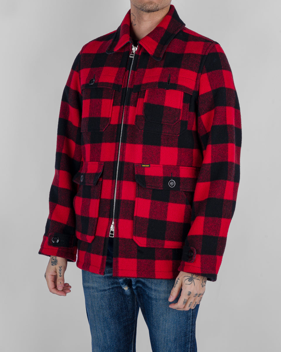 IHW-19-RED Wool Buffalo Check Hunting Jacket - Red - 2
