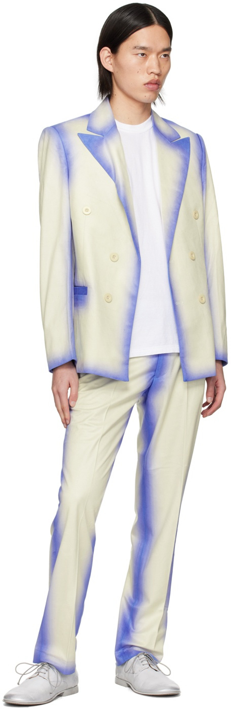 Blue & White Gradient Faux-Leather Trousers 4