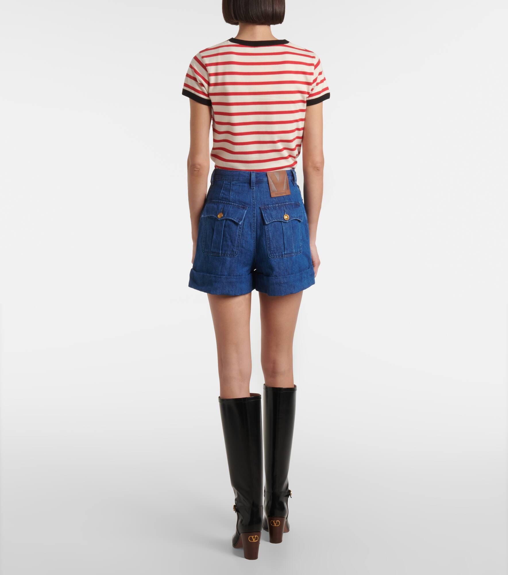 Cotton and linen denim shorts - 3