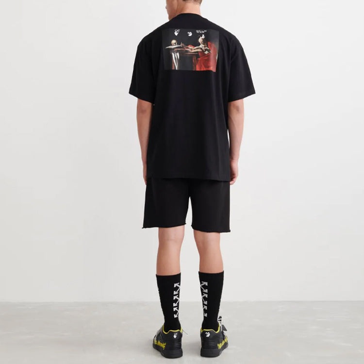 Men's Off-White SS22 Back Caravaggio Short Sleeve Loose Fit Black T-Shirt OMAA038C99JER0061001 - 3