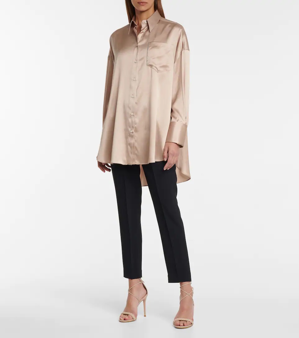 High-rise silk-blend pants - 2