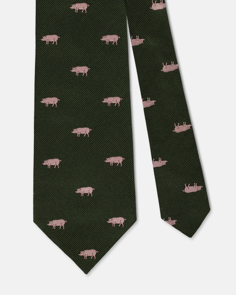J. PRESS MADE-IN-ENGLAND GREEN WITH PINK PIGS CLUB TIE outlook