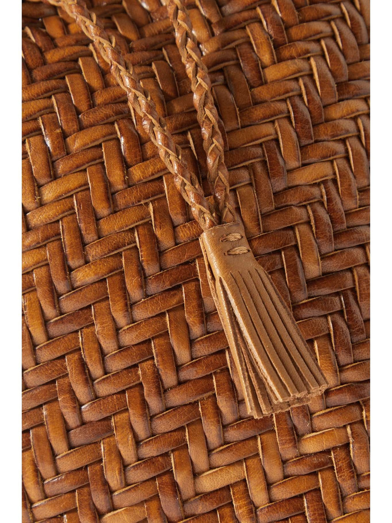 Pompom Double Jump woven leather bucket bag Tan 4