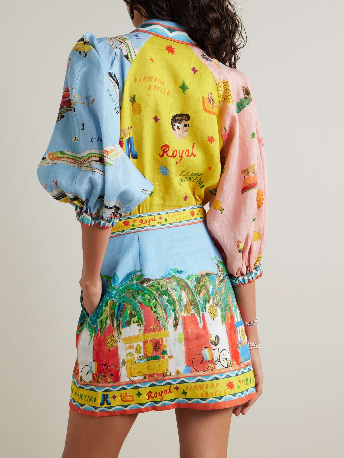 + Adam Lester All Aboard belted printed linen mini shirt dress - 3