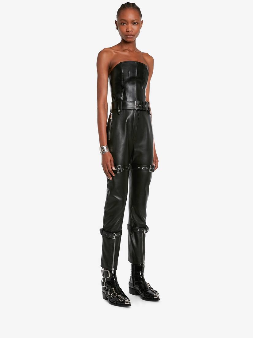 Women's Leather Bustier Top in Black - 3