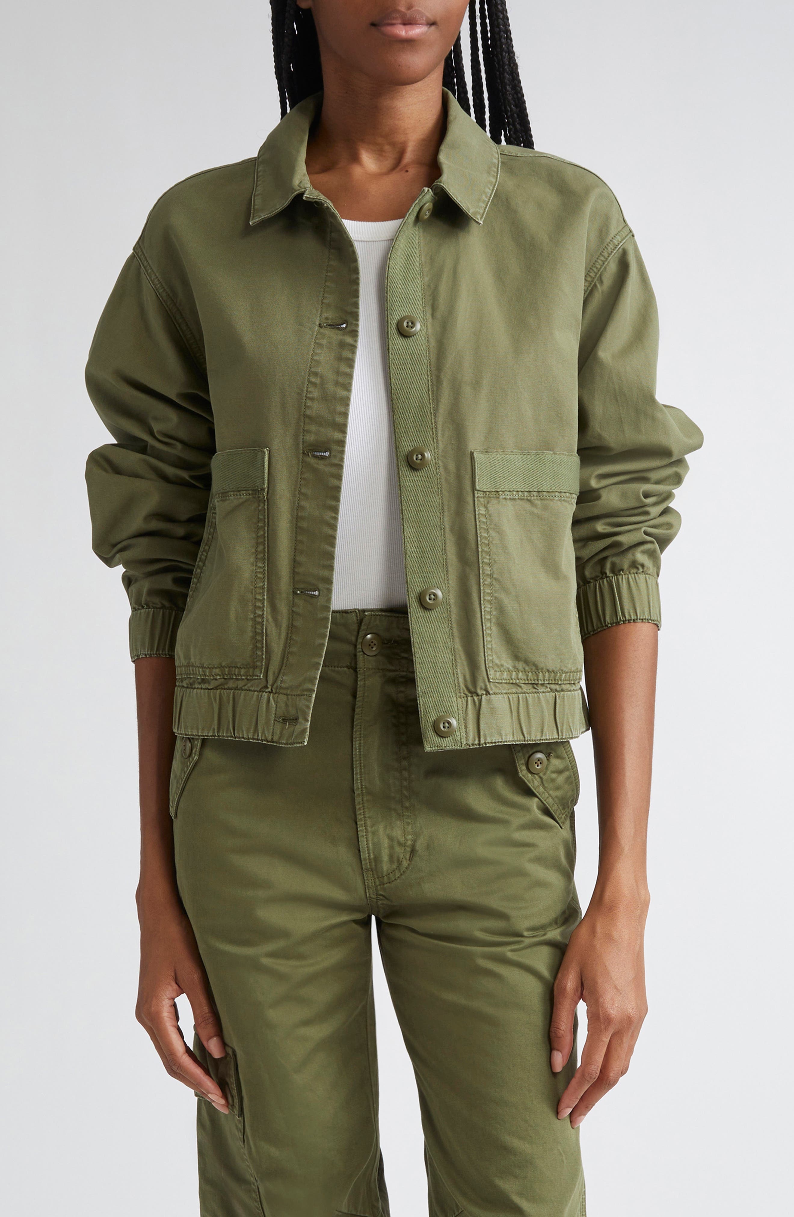 Veronica Beard Joyner Cotton Twill Shacket in Army at Nordstrom - 1
