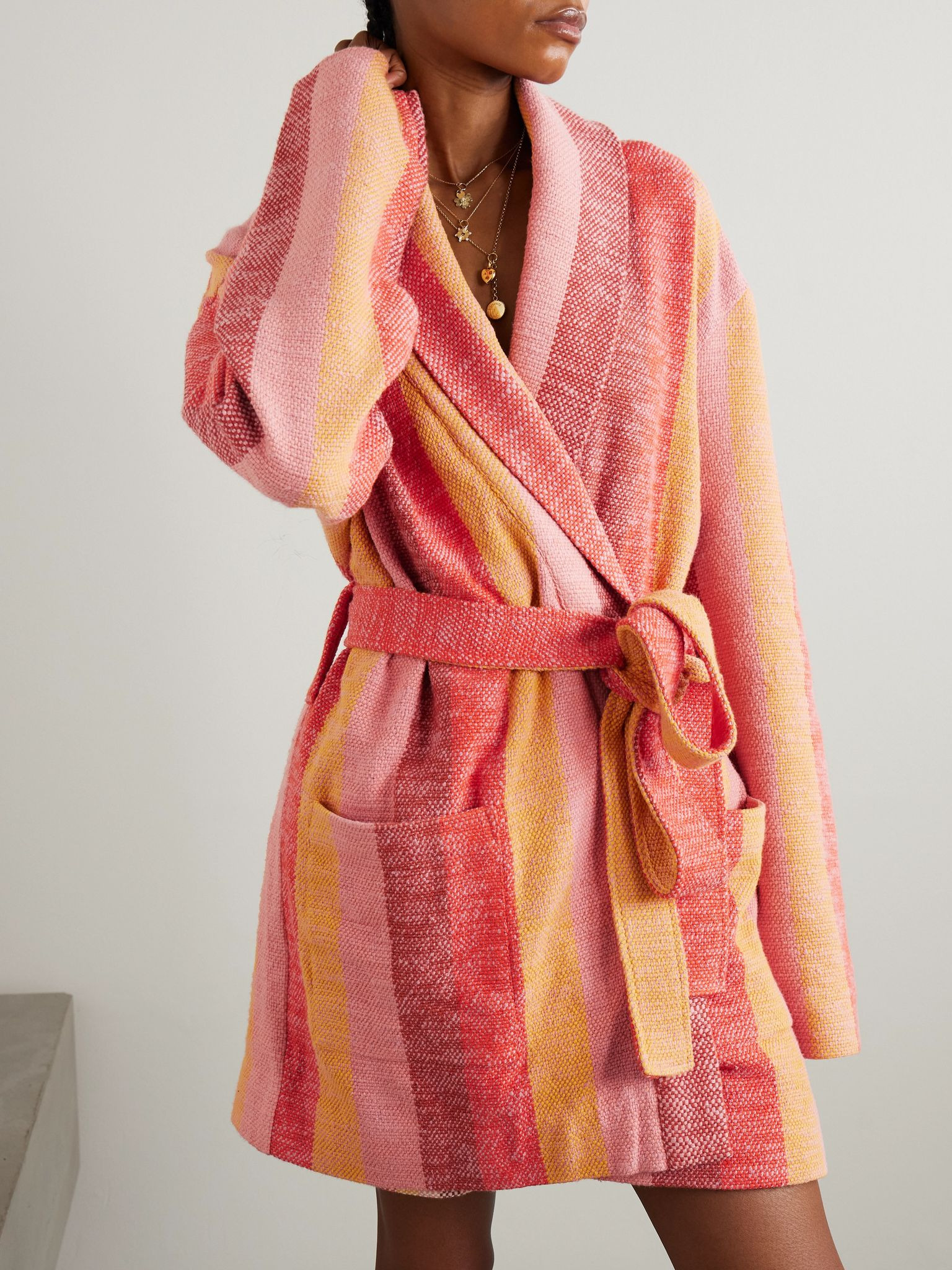 Belted striped cotton cardigan Pink - 3