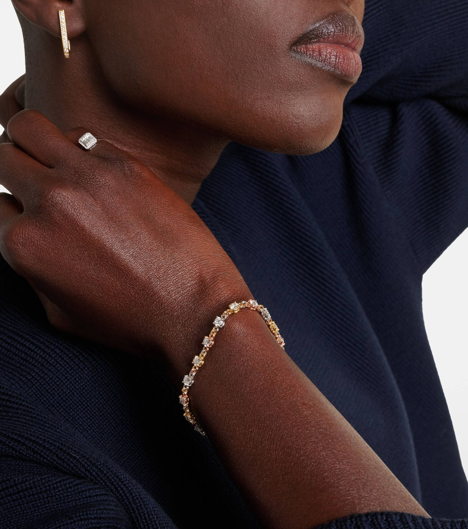 Aysa 18kt yellow, rose, and white gold tennis bracelet with diamonds - 3