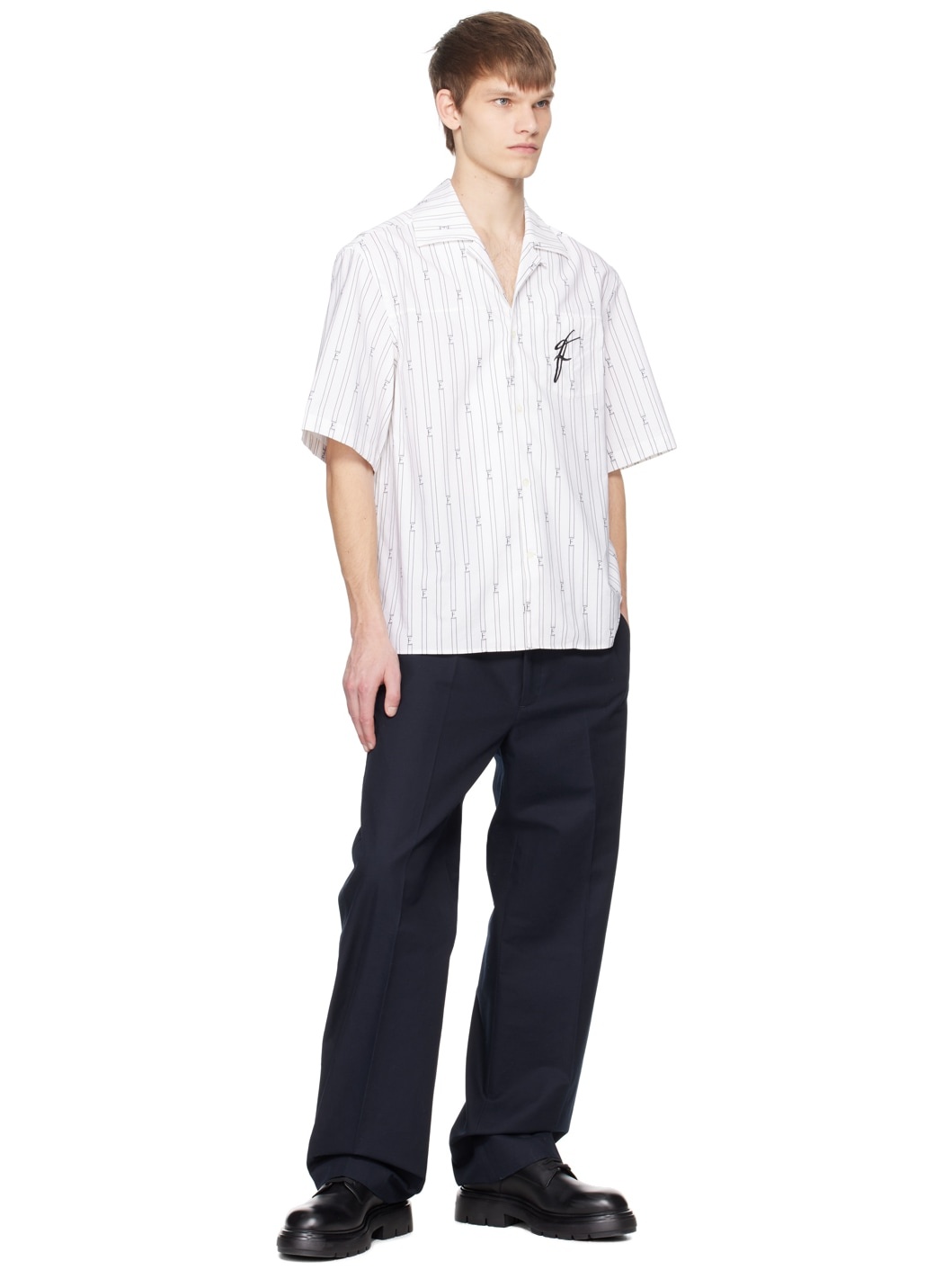 Navy Flared Trousers - 4
