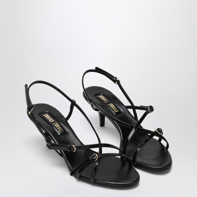 Miu Miu Miu Miu Black Patent Leather Sandal With Buckles