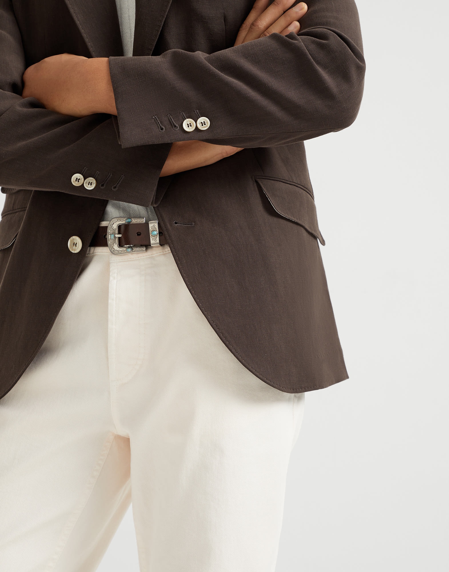 Garment-dyed comfort lightweight denim traditional fit five-pocket trousers - 3