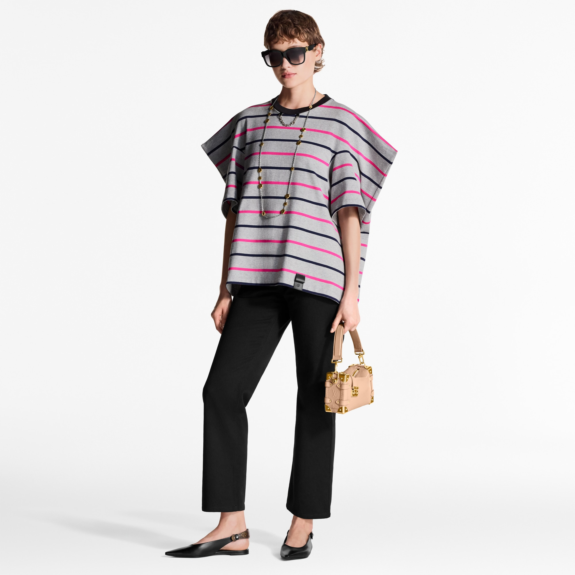 Striped Boxy Shoulder T-Shirt - 4