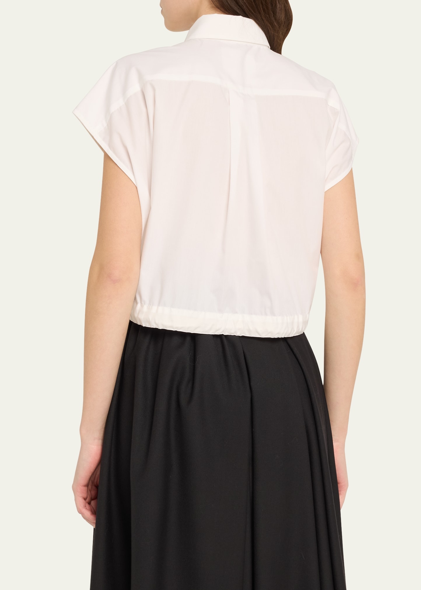 Poplin Drawsting Hem Cropped Shirt - 3