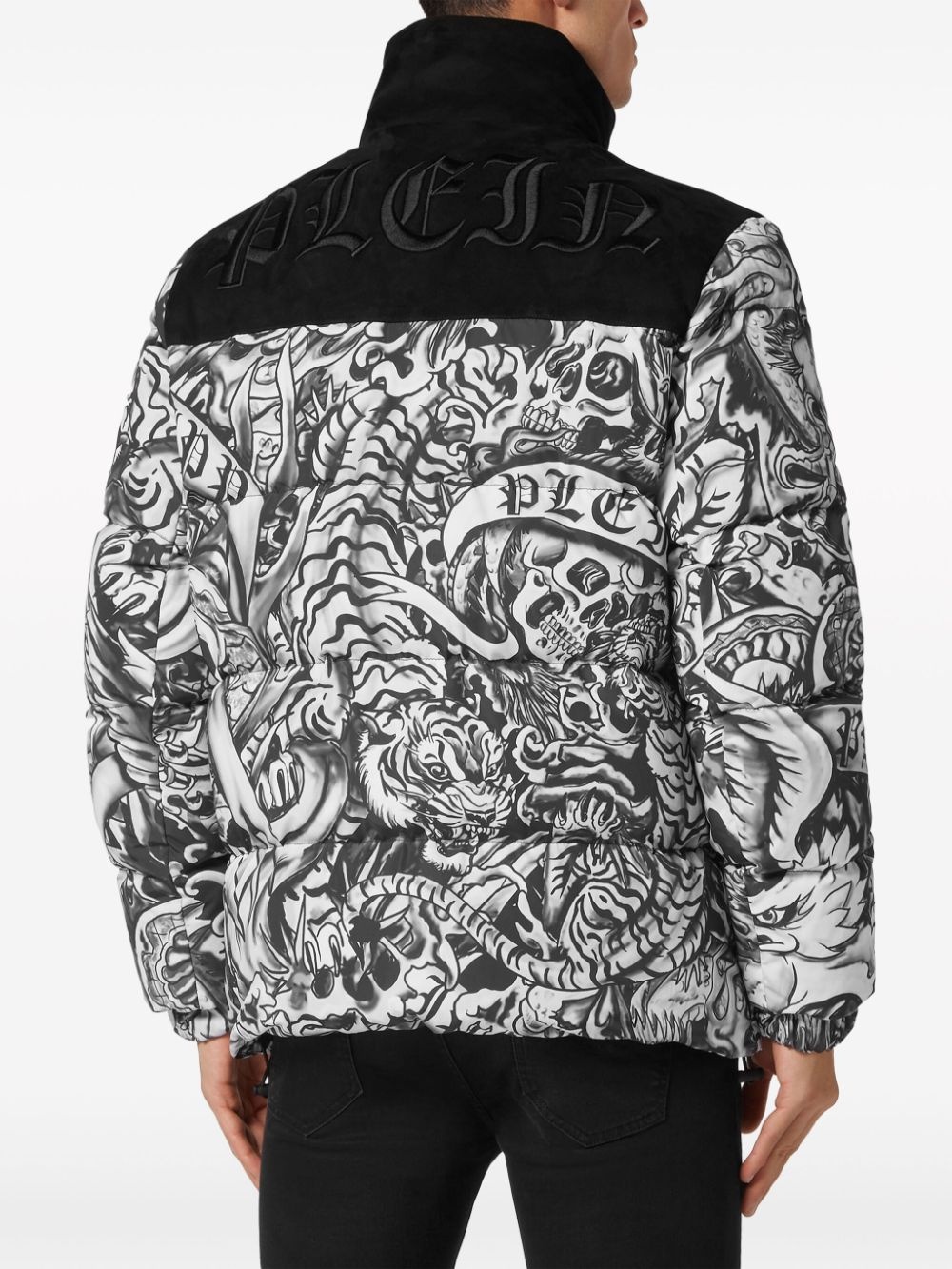tattoo-print puffer jacket - 4