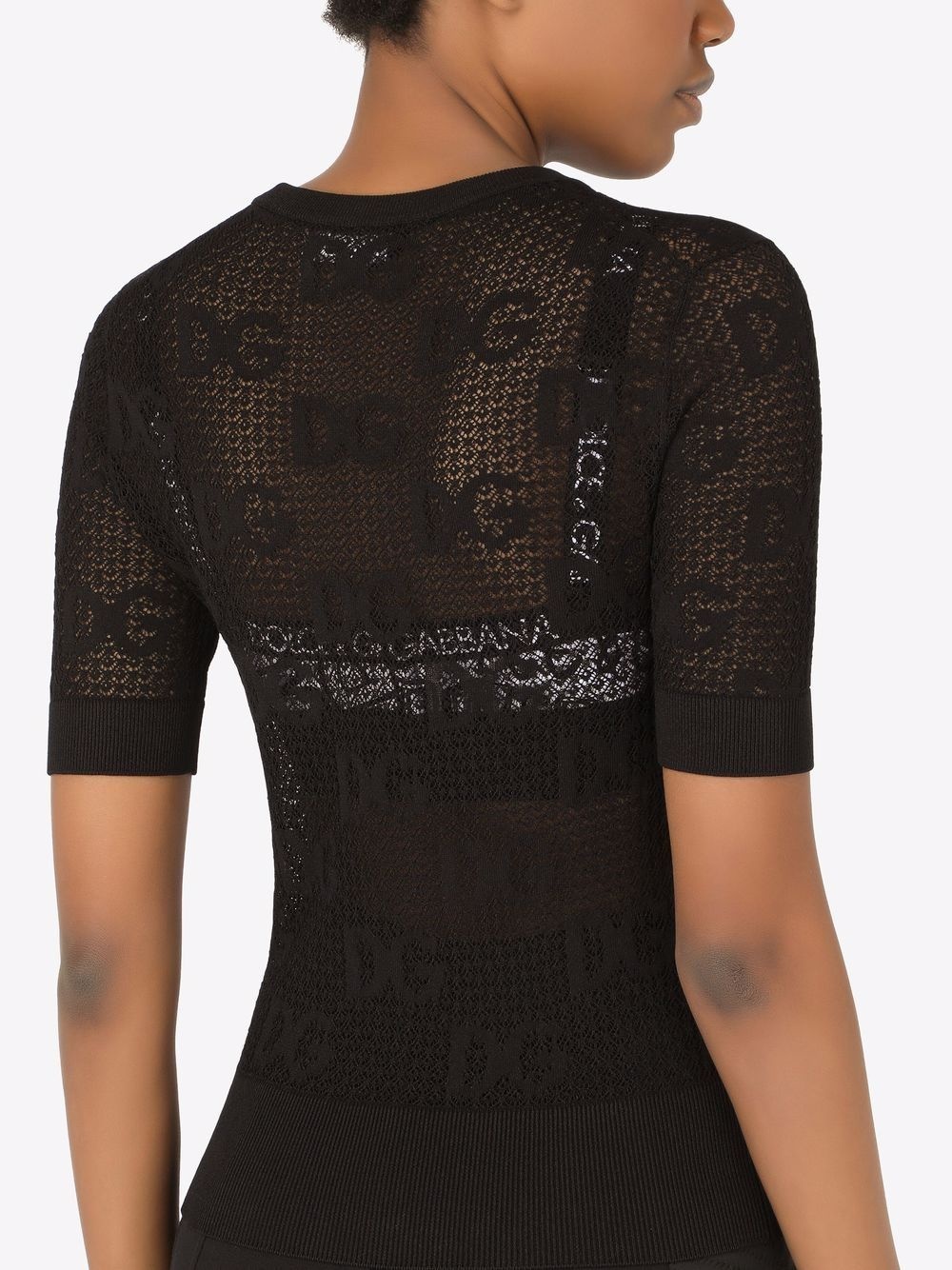 open-work jacquard logo top - 5