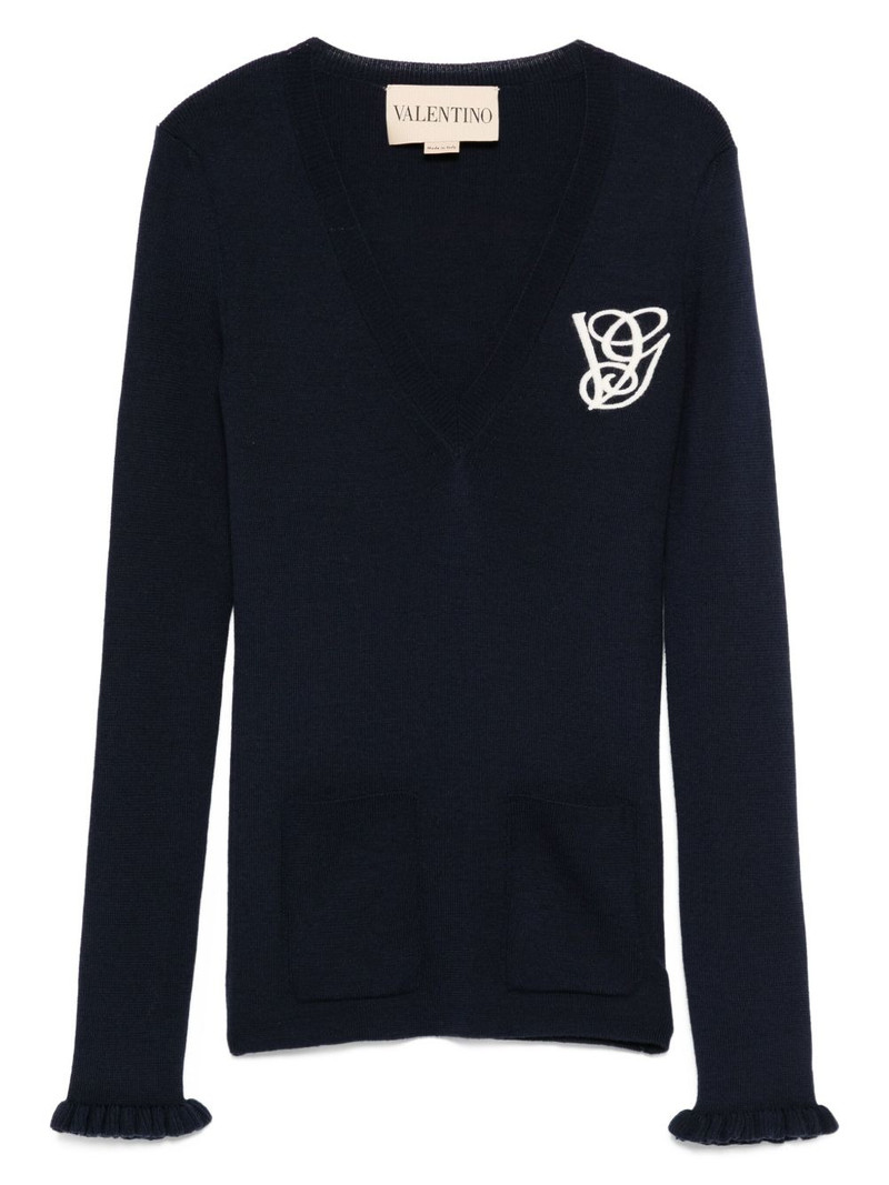 ruffled V-neck wool sweater 1