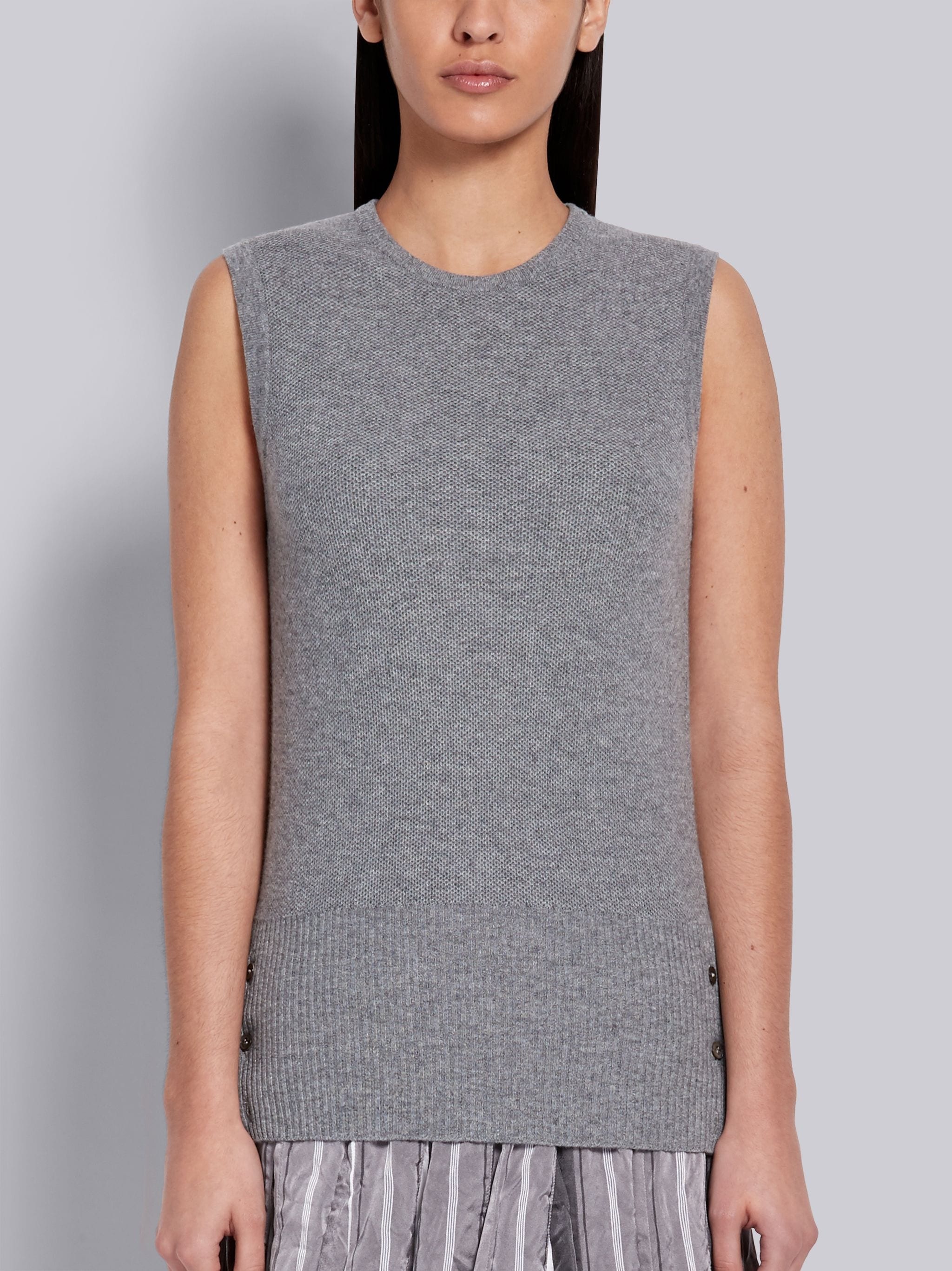 Light Grey Cashmere Pique Stitch Classic Crewneck Shell Top - 1