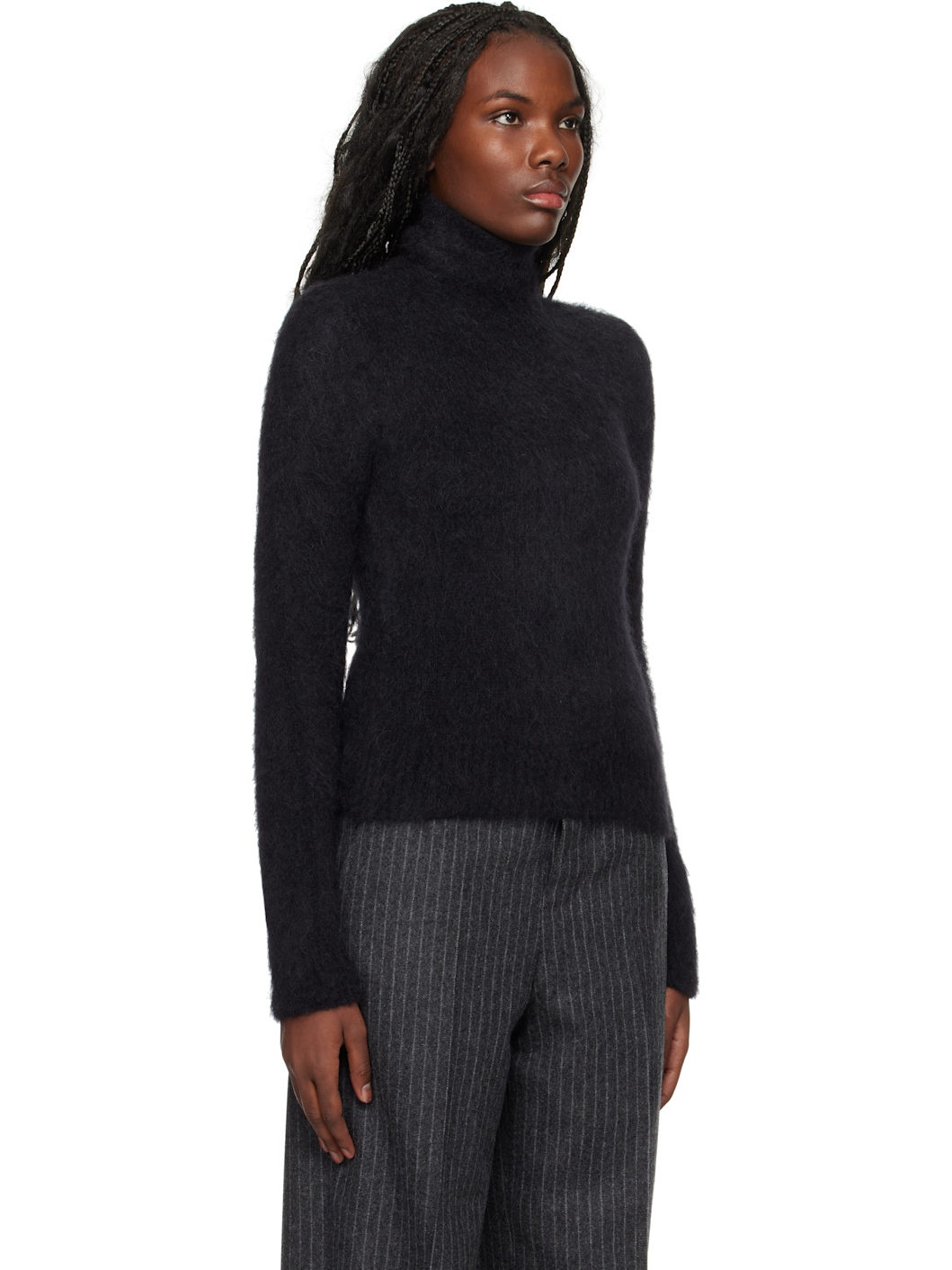 Black Alpaca Mohair Brushed Turtleneck - 2