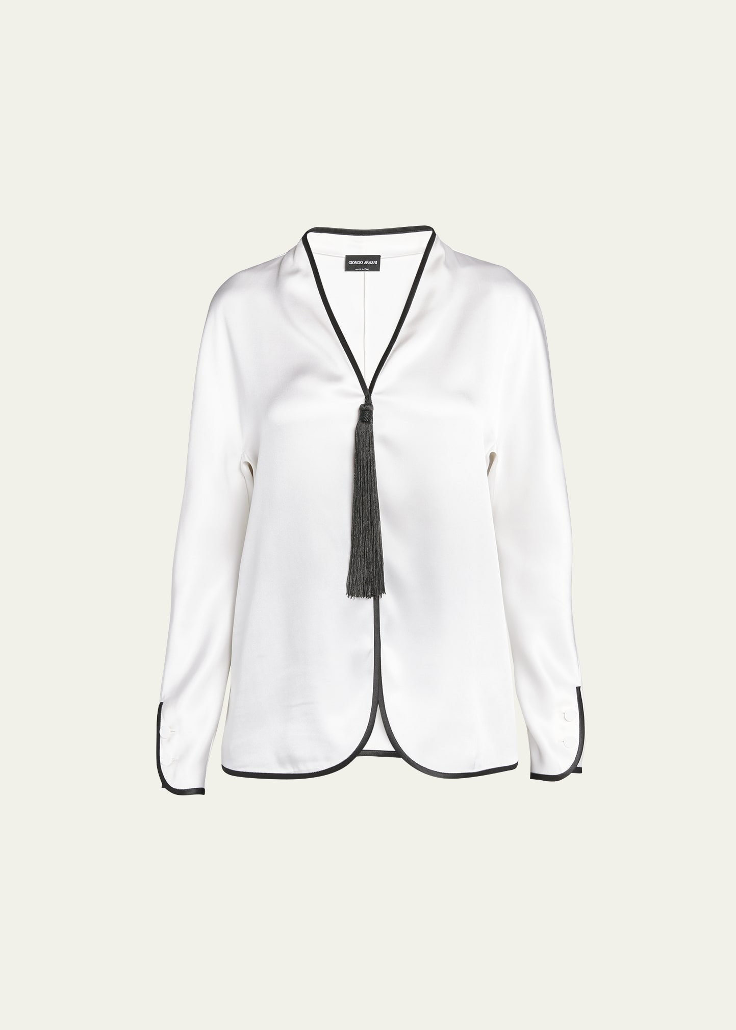 Tassel Silk Blouse with Contrast Tipping - 1