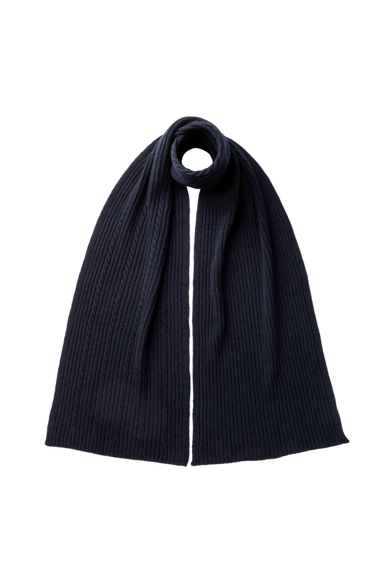Cable & Rib Navy Cashmere Scarf 1