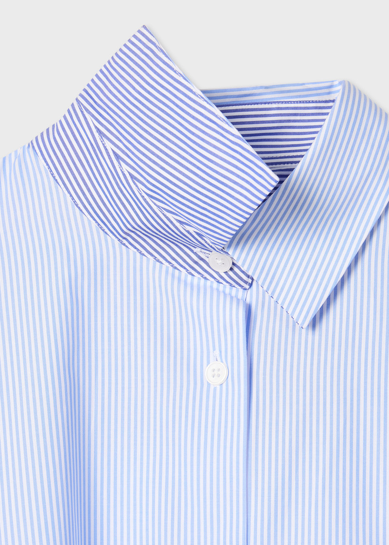 Women's Blue Striped Shirt with Cat Embroidery 3