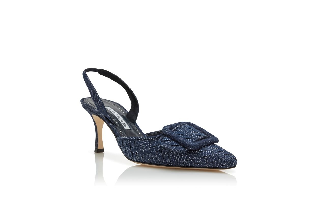 Dark Blue Chambray Slingback Pumps - 3