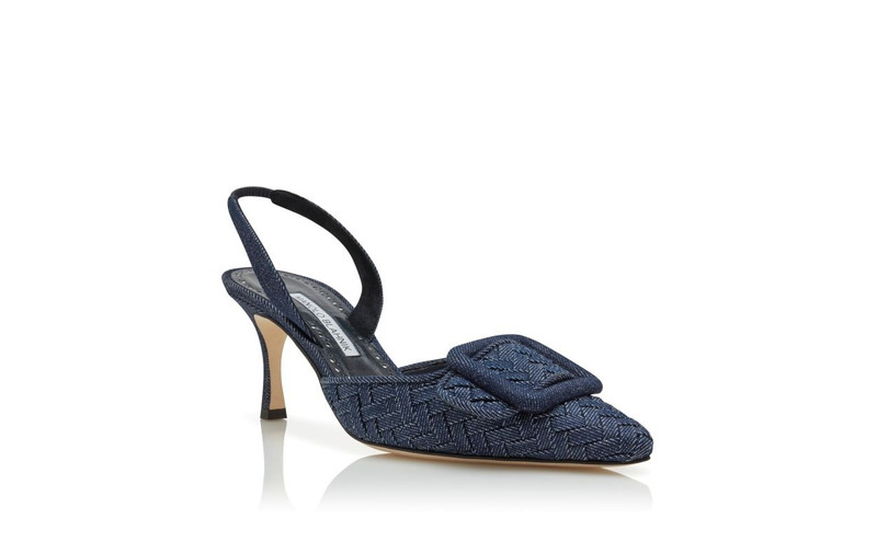Dark Blue Chambray Slingback Pumps 3