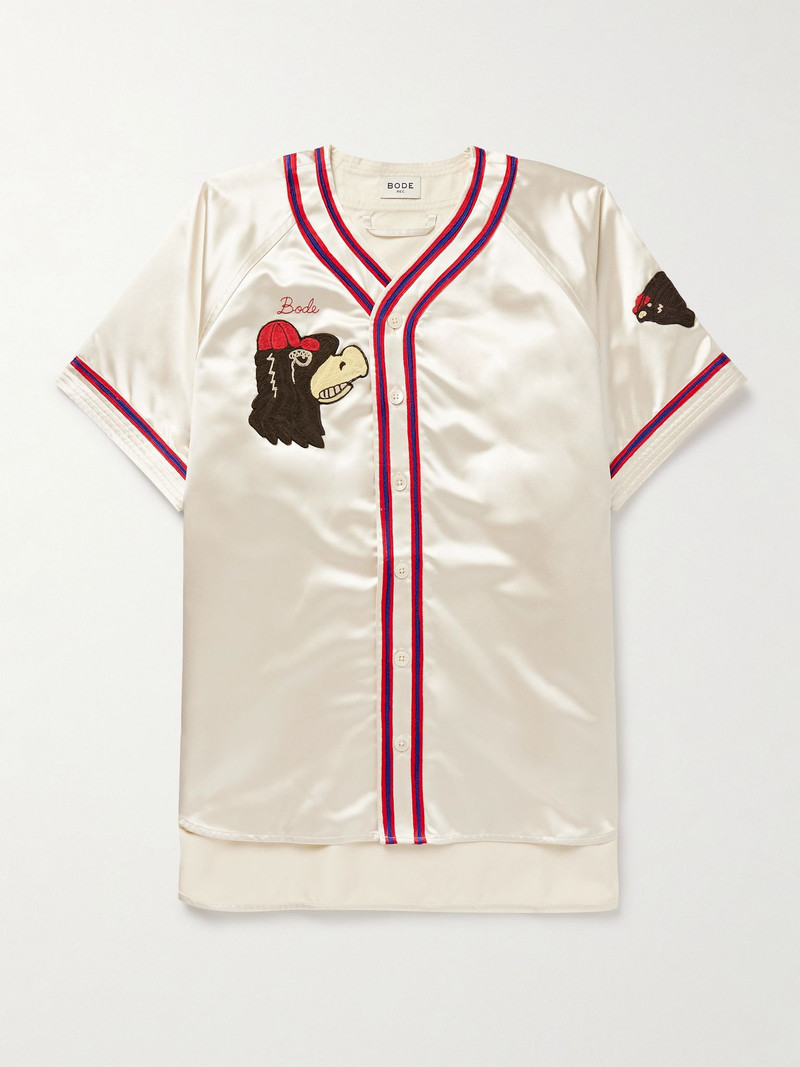 Redtail Appliquéd Embroidered Satin Shirt Cream 1