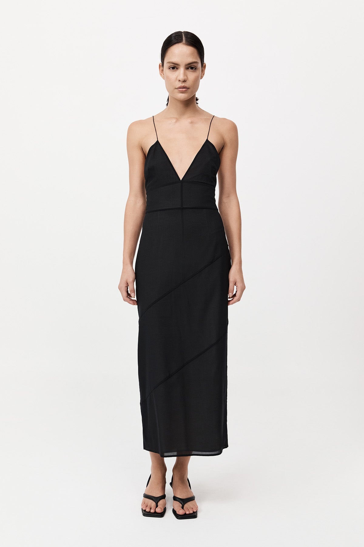 Silk Panelled Slip Dress - Black - 2