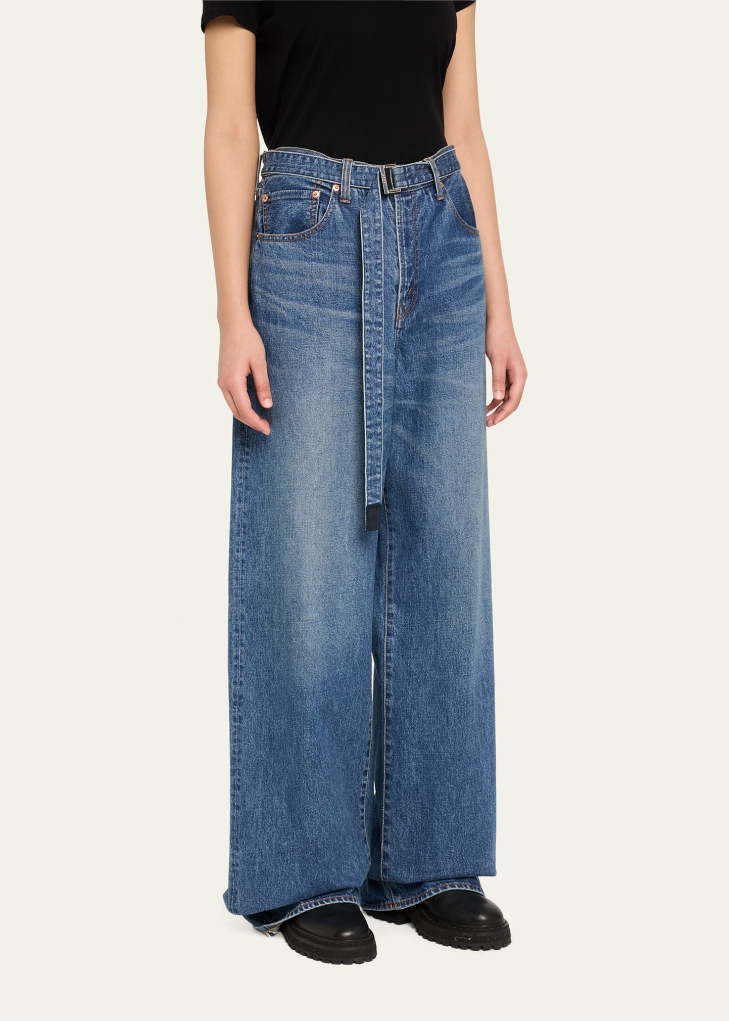 Belted Denim Pants - 4