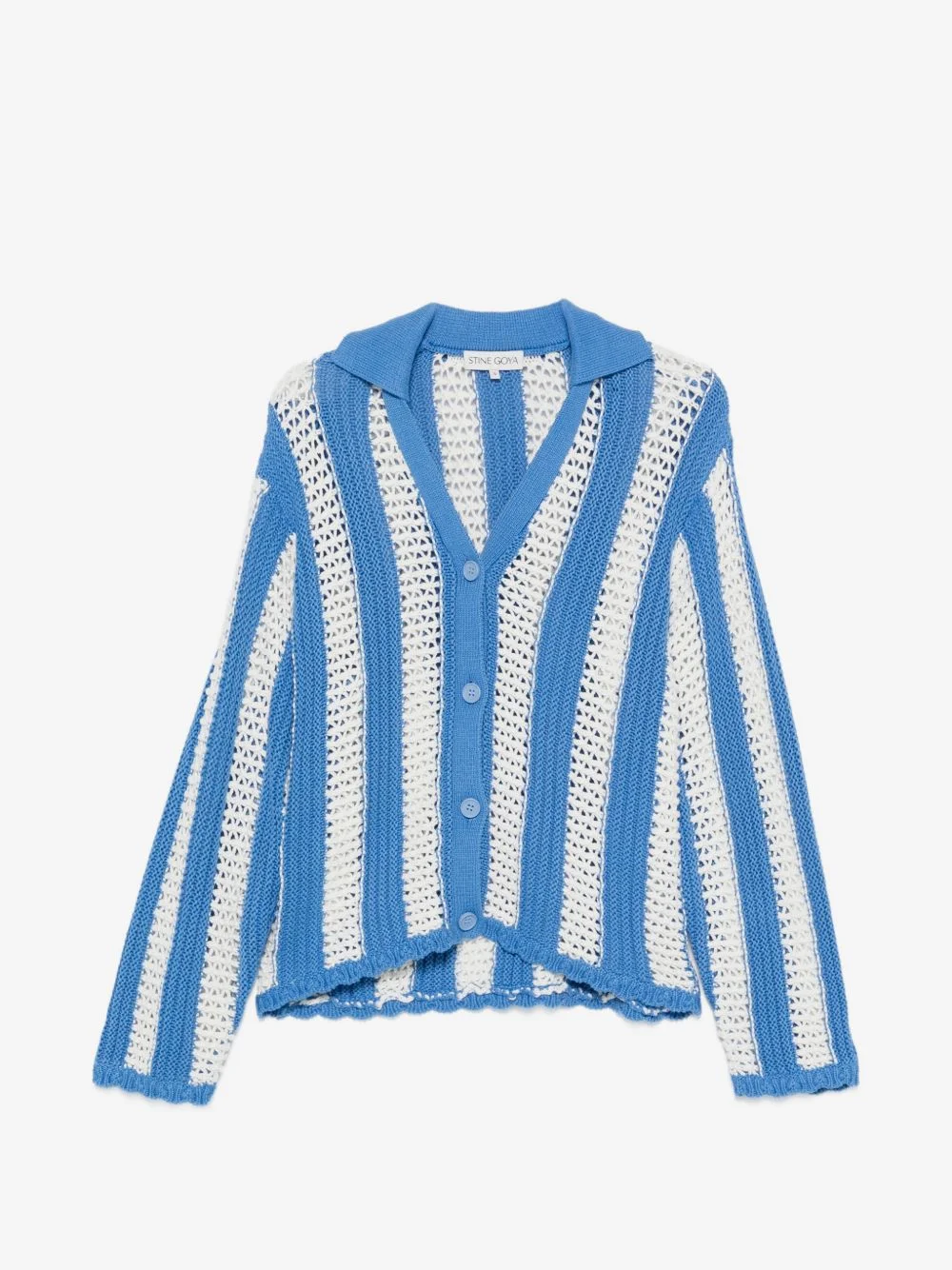 striped open-knit cardigan - 1