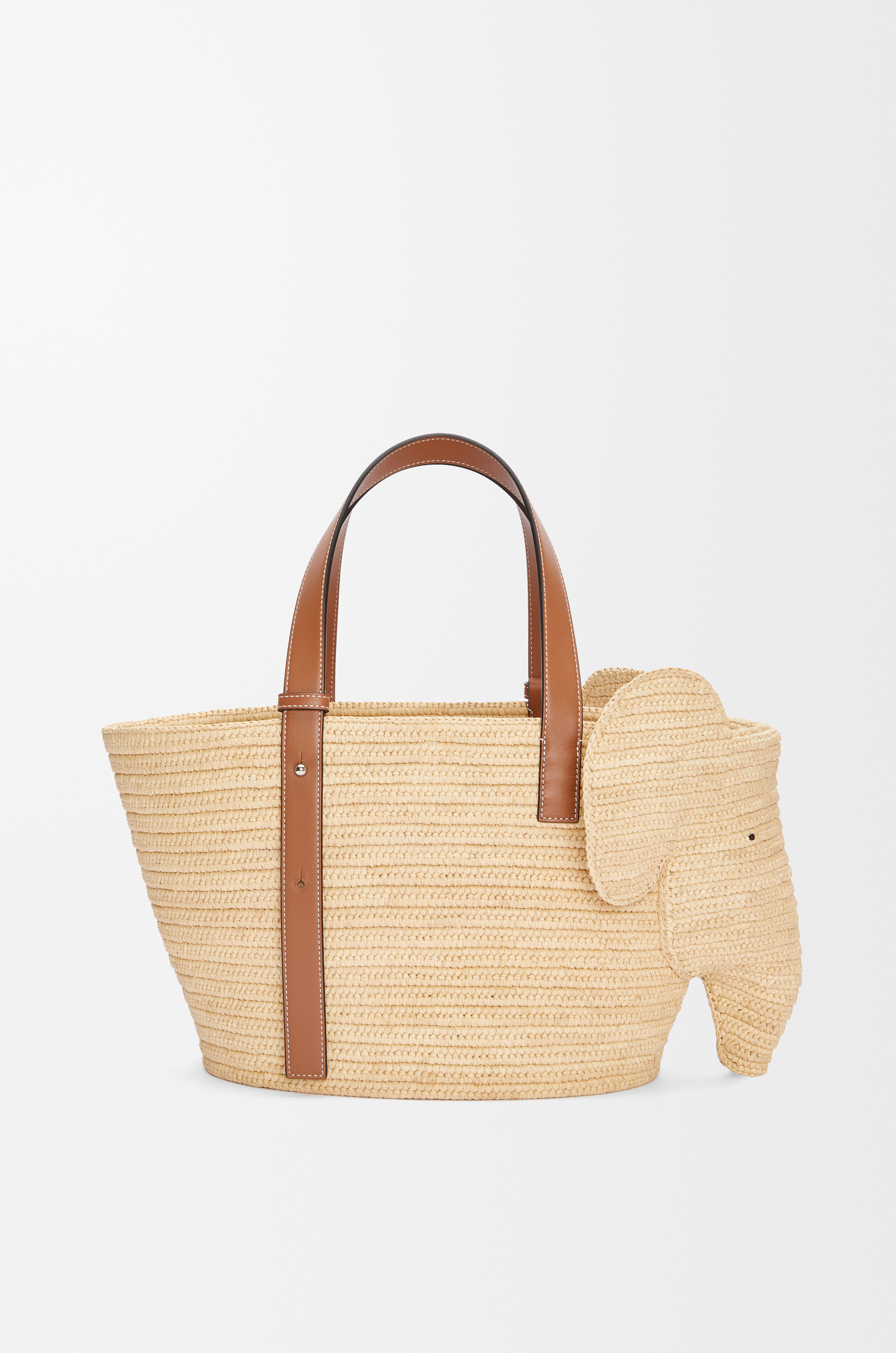 Elephant basket bag in raffia and calfskin - 4