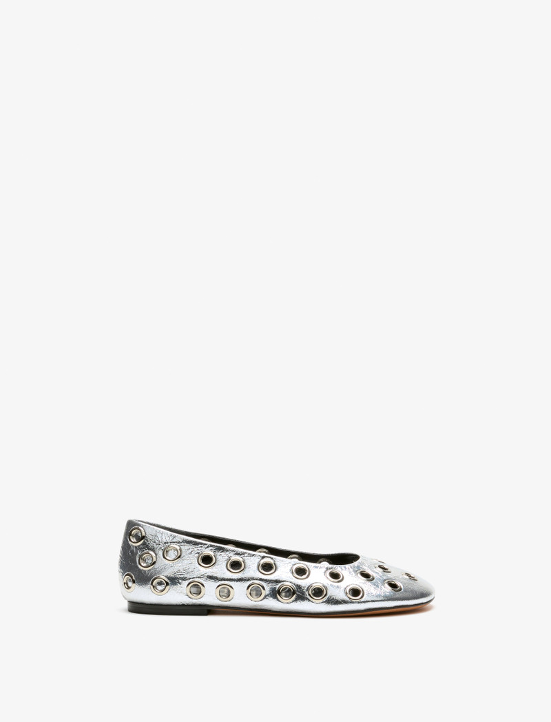 Glove Grommet Flats in Crinkled Metallic 1