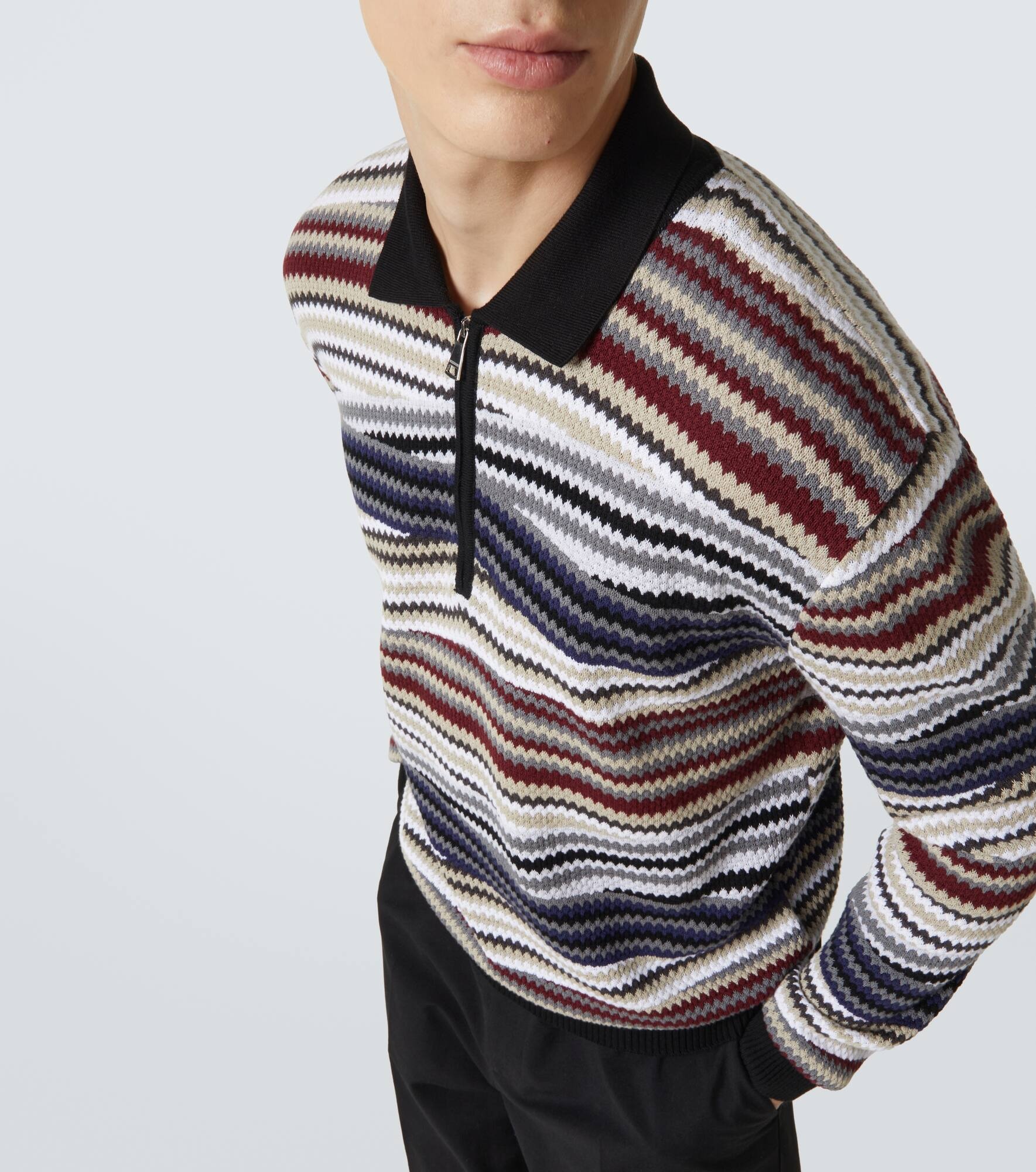 Zigzag cotton polo sweater - 5