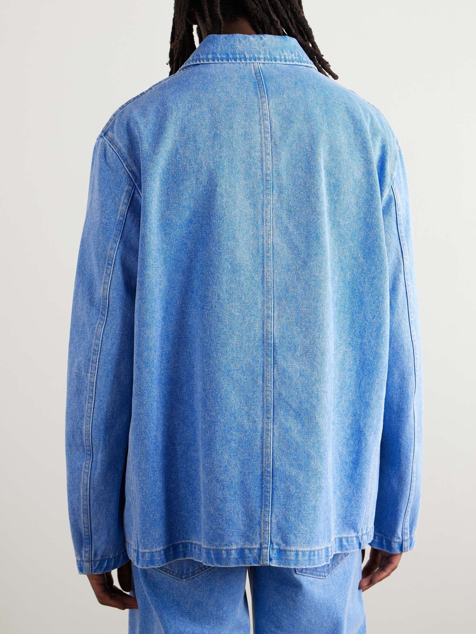 Logo-Embroidered Bleached Denim Jacket - 4