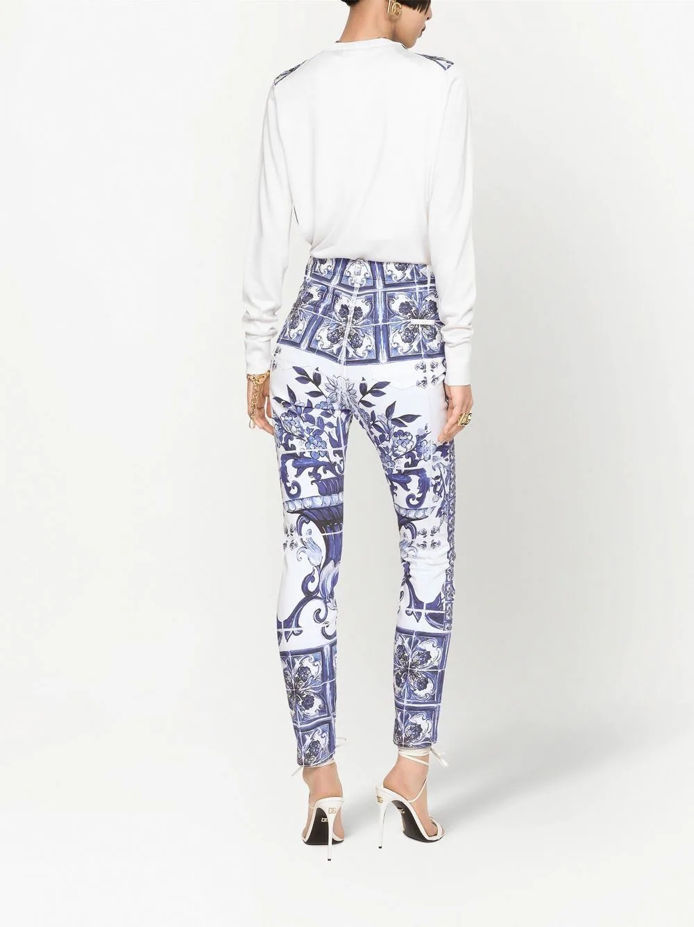 Majolica-print skinny jeans - 4