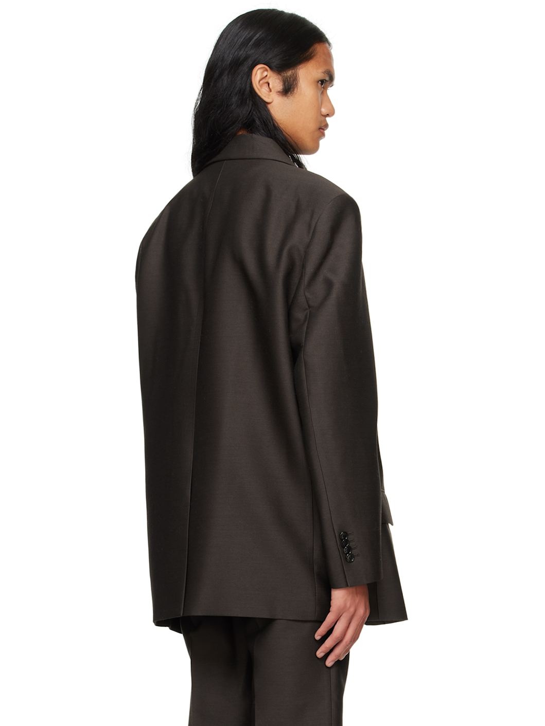 Brown Wool Single Set-Up Blazer - 3