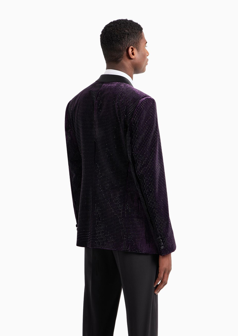 EMPORIO ARMANI Double-breasted velvet jacket with all-over rhinestones ...