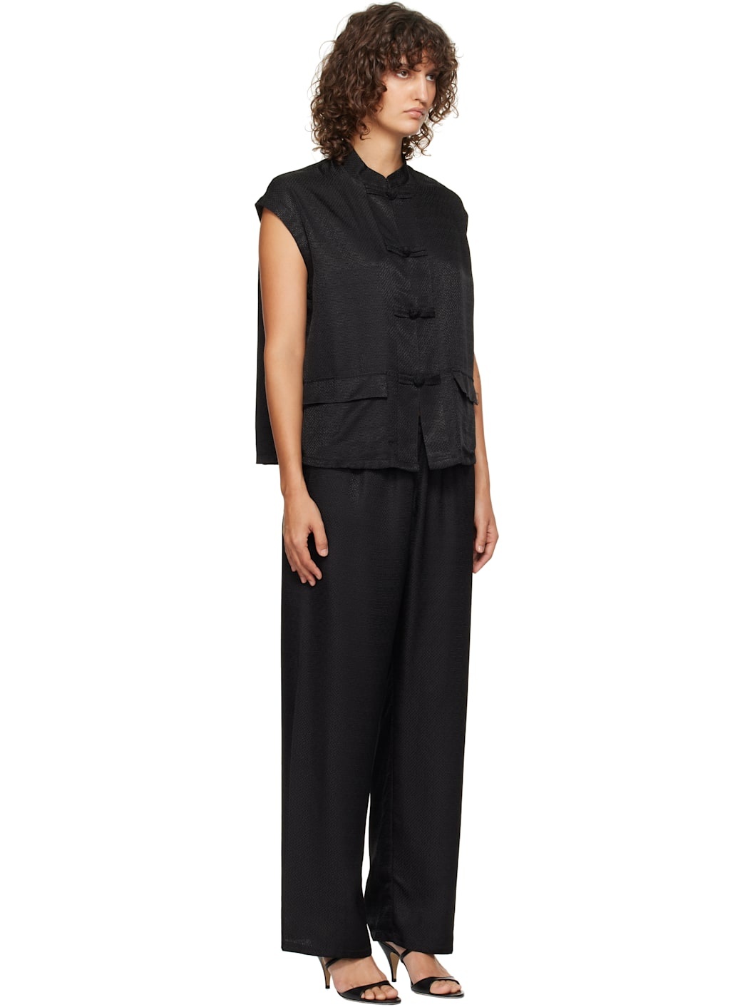 Black Sakura Lounge Jacquard Pyjama Set - 2