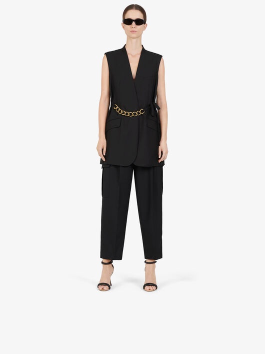 SLEEVELESS JACKET IN LIGHTWEIGHT WOOL WITH CHAIN - 2