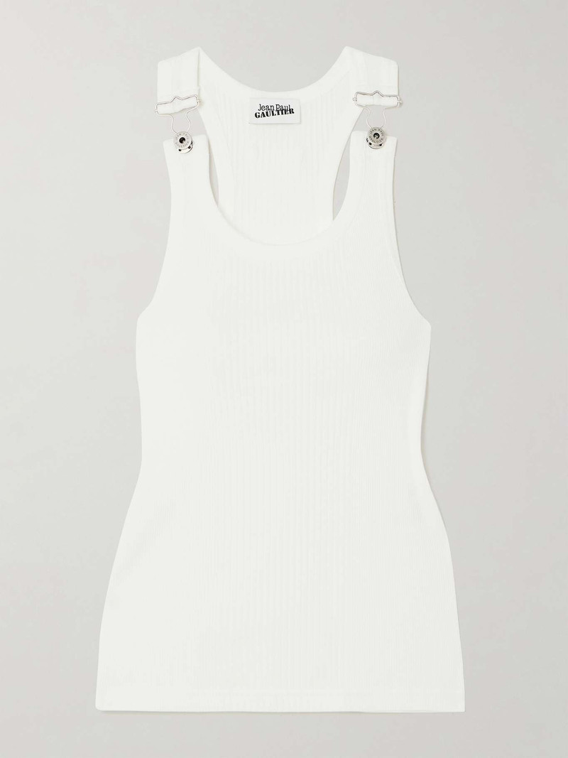 Ribbed buckled cotton tank White - 1