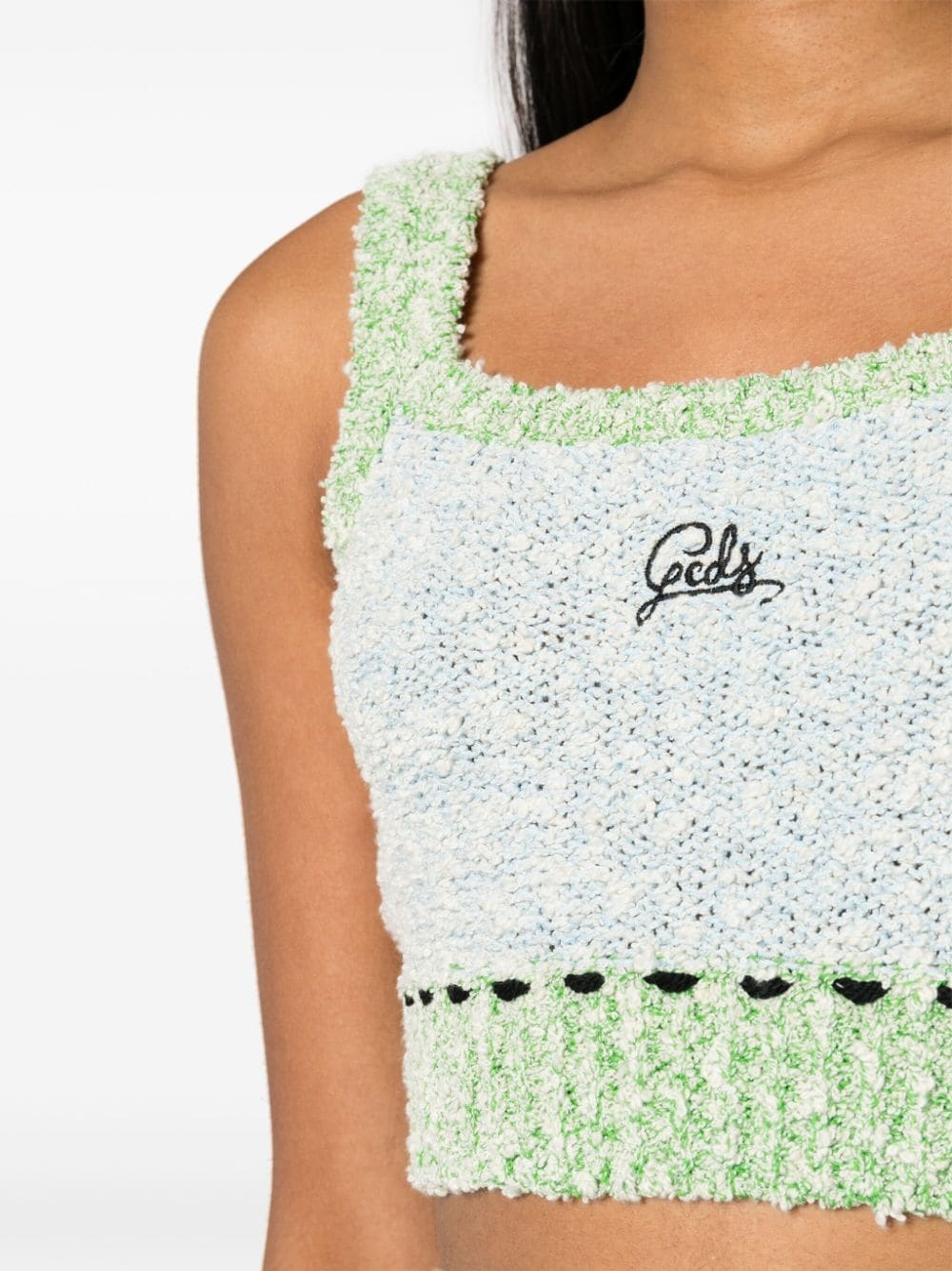 logo-embroidered bouclÃ© cropped top - 5