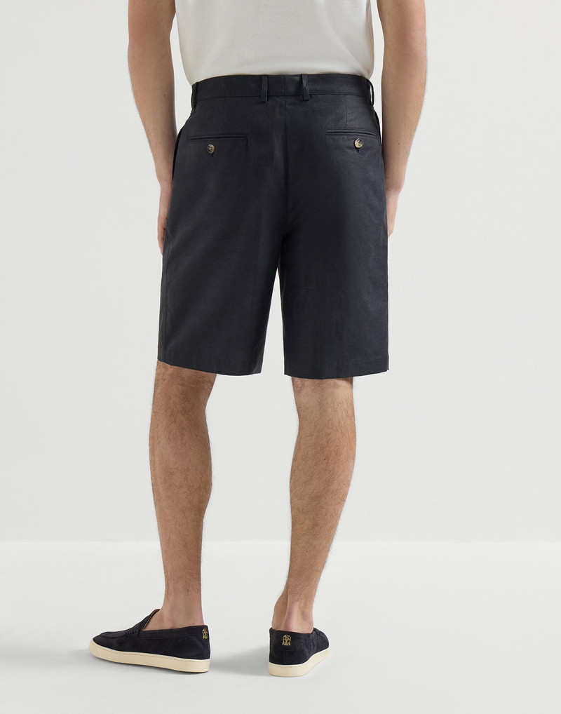 Cotton and linen panama Bermuda shorts with pleats and tabbed waistband 3