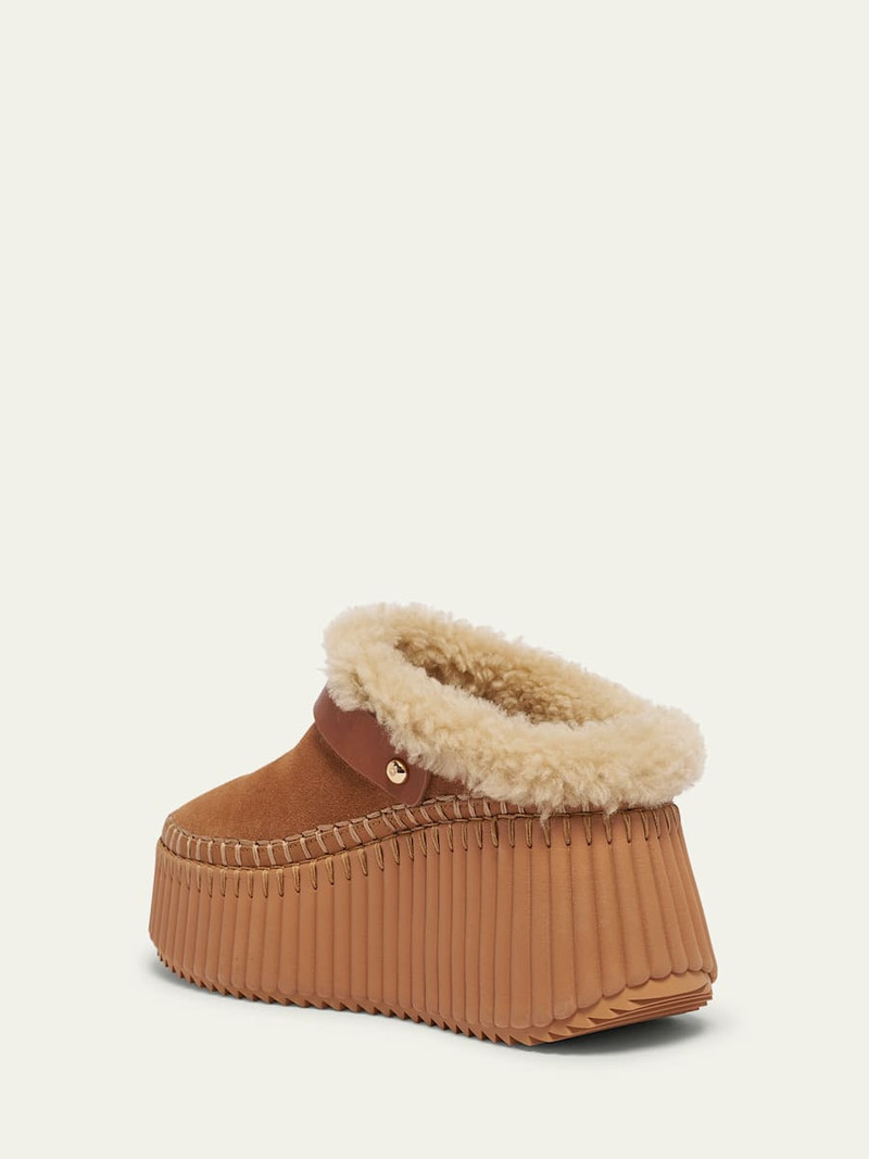 Chloé Nama Suede Shearling-Lined Platform Clogs outlook