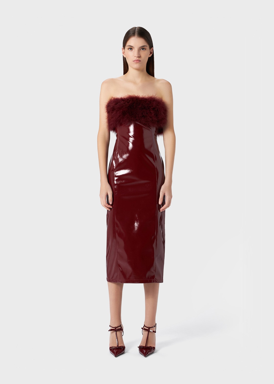 PATENT MIDI DRESS WITH MARABOU FEATHERS - 3